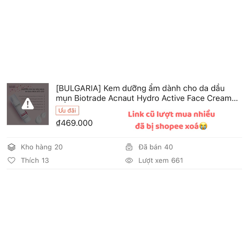 Kem dưỡng ẩm dành cho da dầu mụn Biotrade Acnaut Hydro Active Face Cream
