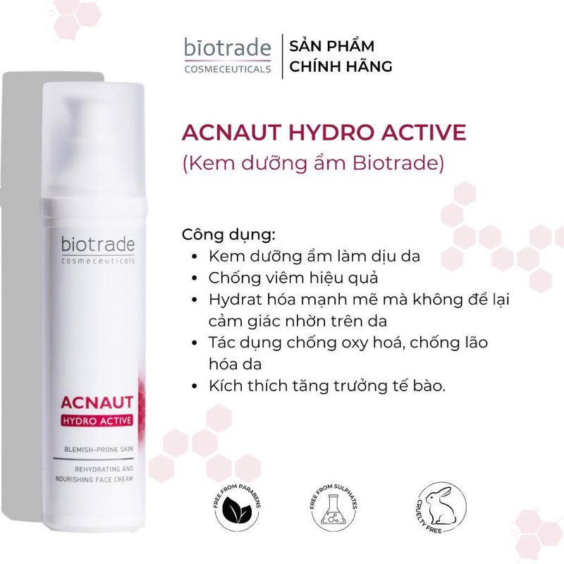 Kem dưỡng ẩm dành cho da dầu mụn Biotrade Acnaut Hydro Active Face Cream