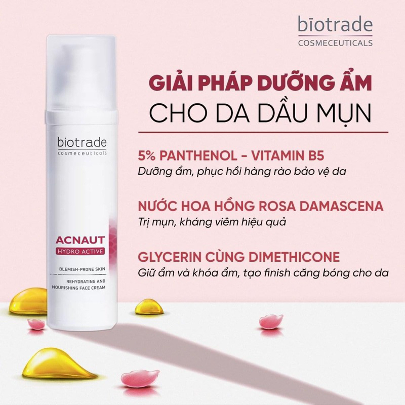 Kem dưỡng ẩm dành cho da dầu mụn Biotrade Acnaut Hydro Active Face Cream