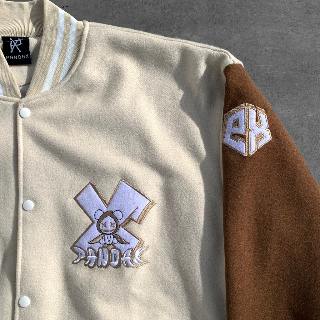 Áo bomber nam nữ khoác varsity local brand form rộng bóng chày cặp đôi unisex oversize dày dặn Pandax Polime Cream