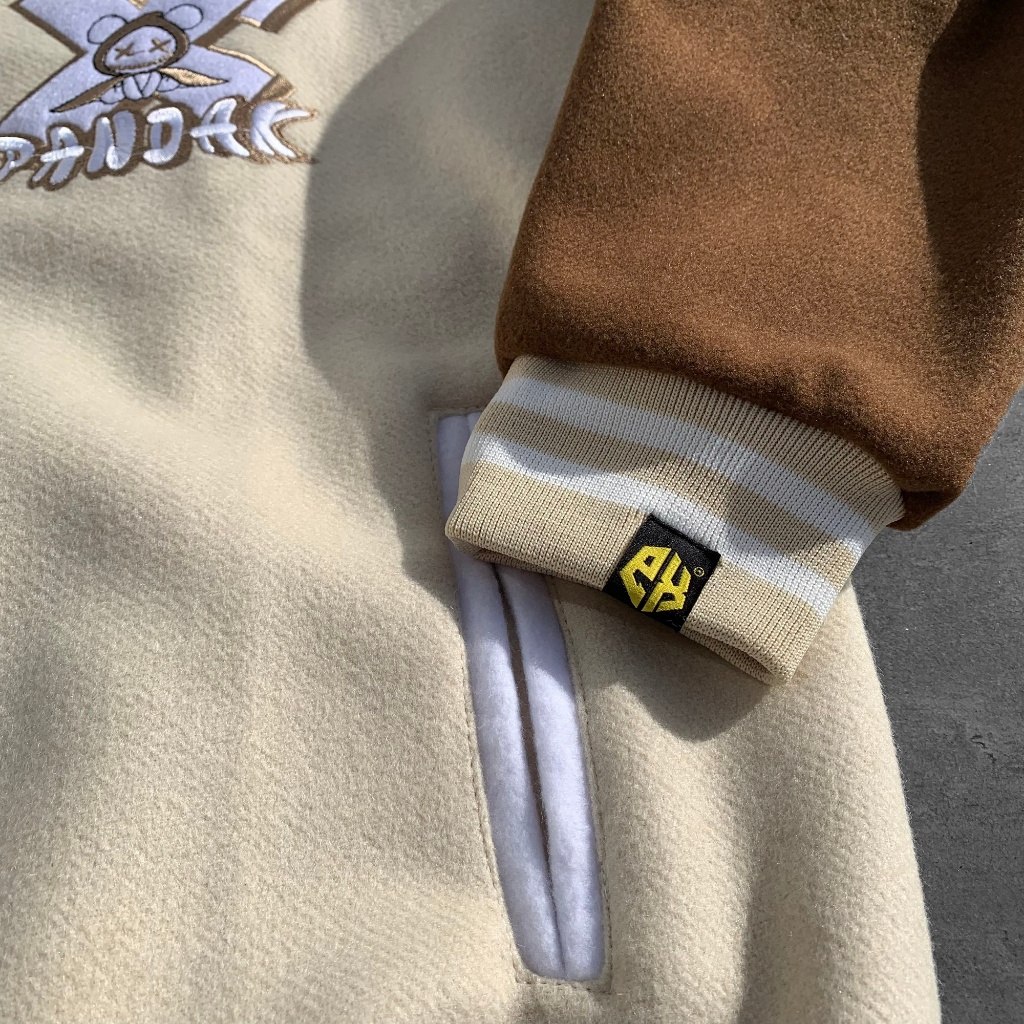 Áo bomber nam nữ khoác varsity local brand form rộng bóng chày cặp đôi unisex oversize dày dặn Pandax Polime Cream
