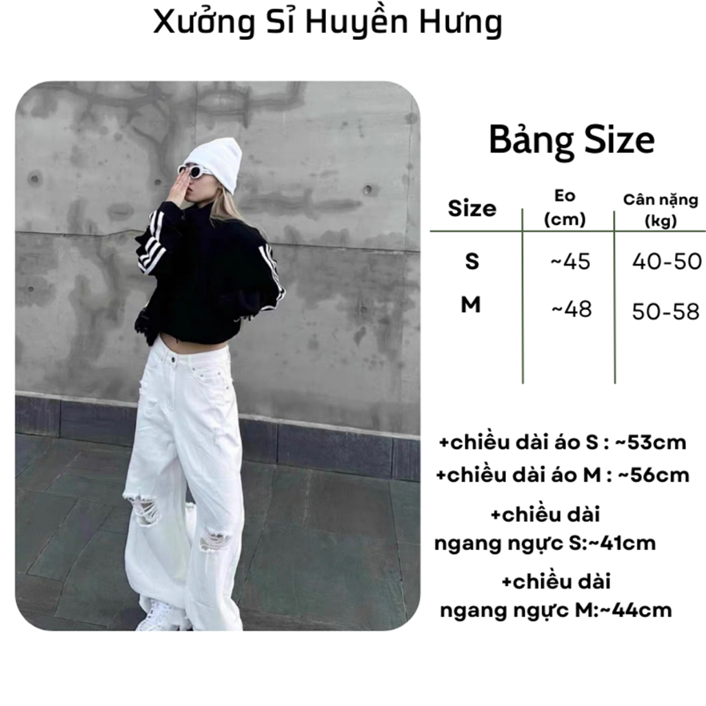 Áo khoác thể thao 3 sọc đen trắng form crotop by HH MS06