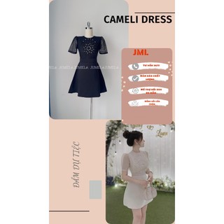 Đầm thiết kế dự tiệc cổ tròn Cameli ngắn