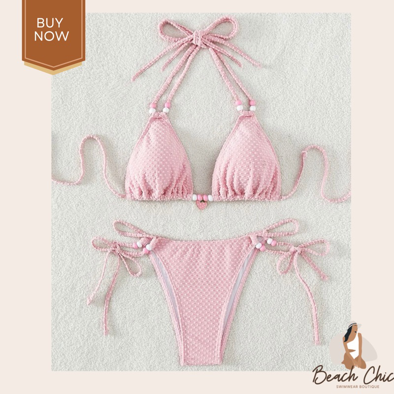 BEACHCHIC Swiss Dot Bikini Set Beaded 2 pieces - Set bikini 2 mảnh beaded cột dây