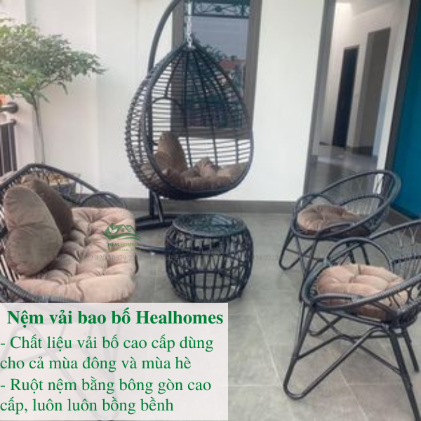 Bộ Bàn Ghế Putin Đuôi Công Healhome Sân vườn Song Mây Chất Liệu Nhựa Giả Mây Cao Cấp Và Khung Thép Bảo Bành 24 Tháng