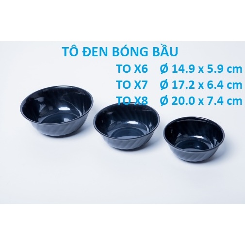 Tô bầu melamine đen bóng TO X6 - Ø 14.9 x 5.9 cm / TO X7 - Ø 17.2 x 6.4 cm / TO X8- Ø 20.0 x 7.4 cm