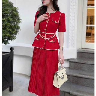Đầm Xòe Dài Thiết Kế Cổ Tròn Dáng Vest Chân Váy Xếp Li Siêu Hot XRT090