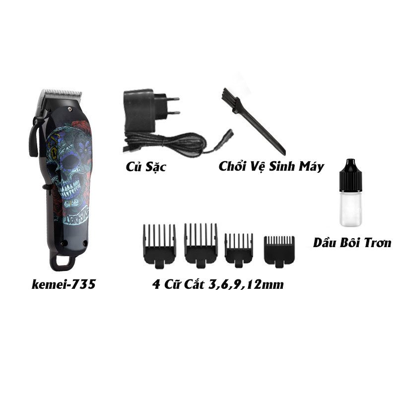 Tông Đơ, Tăng Đơ Cắt Tóc Có Dây Kemei KM-735, Salon, Máy Hớt Tóc Gia Đình, Trẻ Em, Chuyên Nghiệp Bảo Hành 5 Năm