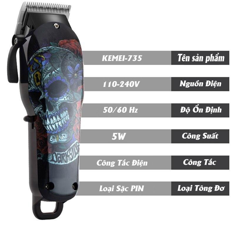 Tông Đơ, Tăng Đơ Cắt Tóc Có Dây Kemei KM-735, Salon, Máy Hớt Tóc Gia Đình, Trẻ Em, Chuyên Nghiệp Bảo Hành 5 Năm