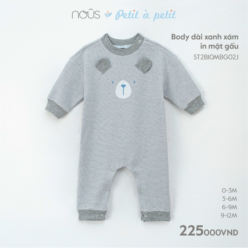 NỈ NOUS Body dài tay không tất Nous cho bé 0-12m