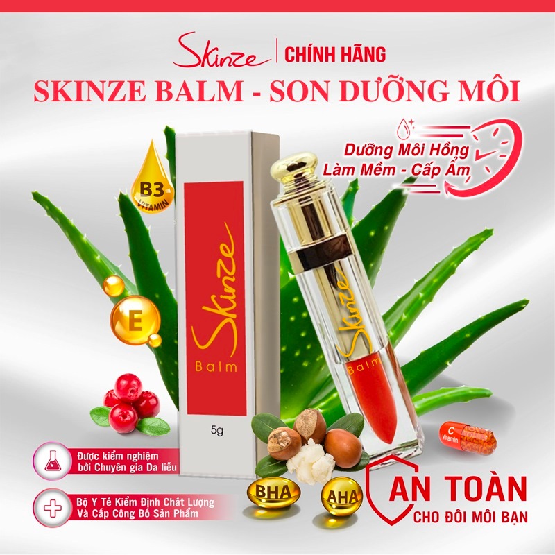 Son Dưỡng Môi Skinze Son Dưỡng Có Màu Giảm Thâm Môi Làm Mềm Môi Giảm Khô Môi Bơ Hạt Mỡ Arbutin Squalane Niacinamide