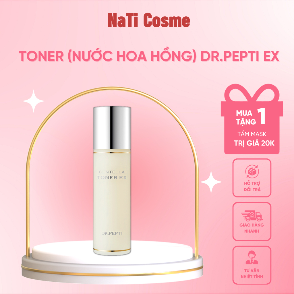 Nước hoa hồng Dr.Pepti CENTELLA TONER EX Chiết Xuất Rau Má Cân Bằng Độ pH Cấp Ẩm Trẻ Hóa Làn Da 180ml