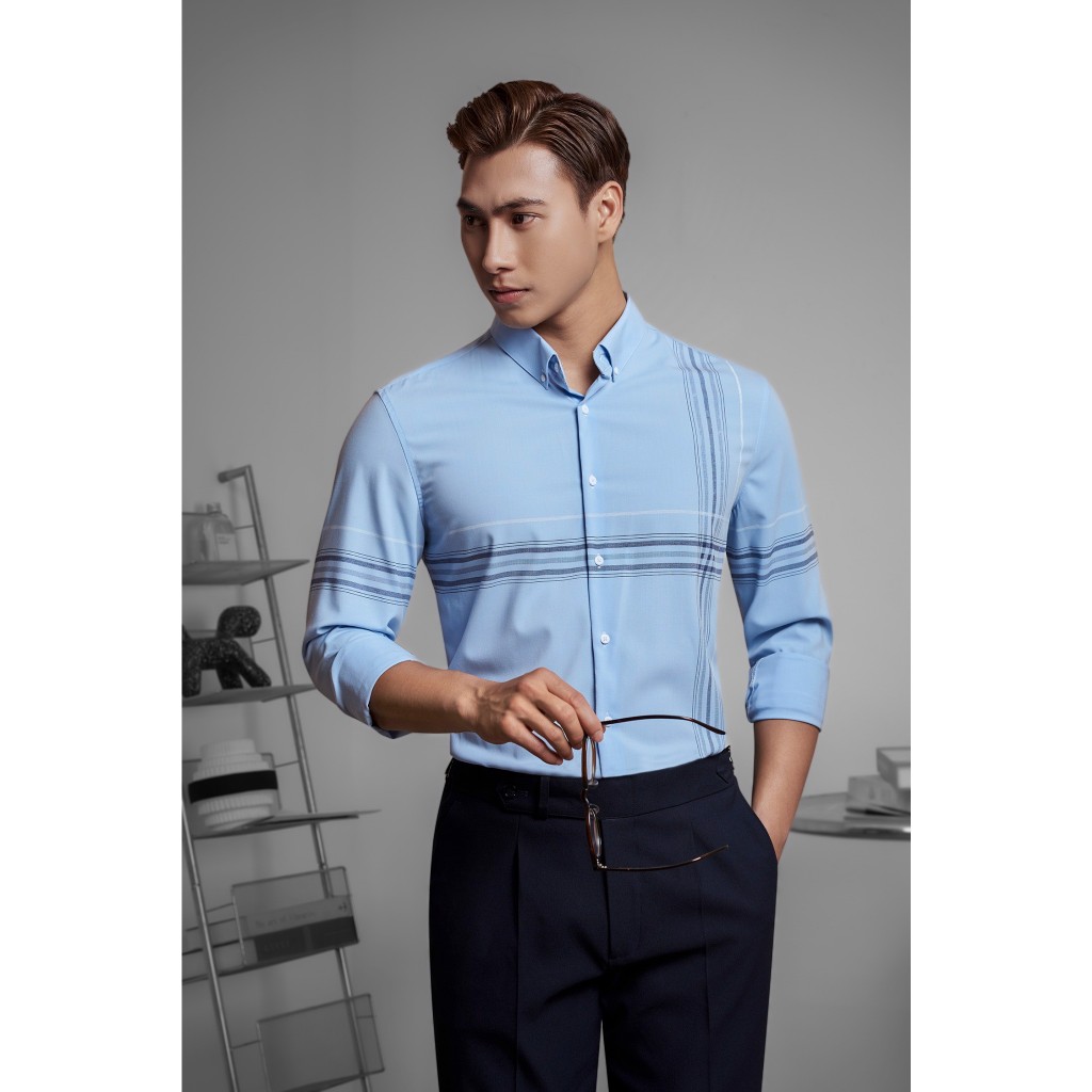 SƠ MI NAM ADAM STORE XANH PASTEL KẺ SMC113