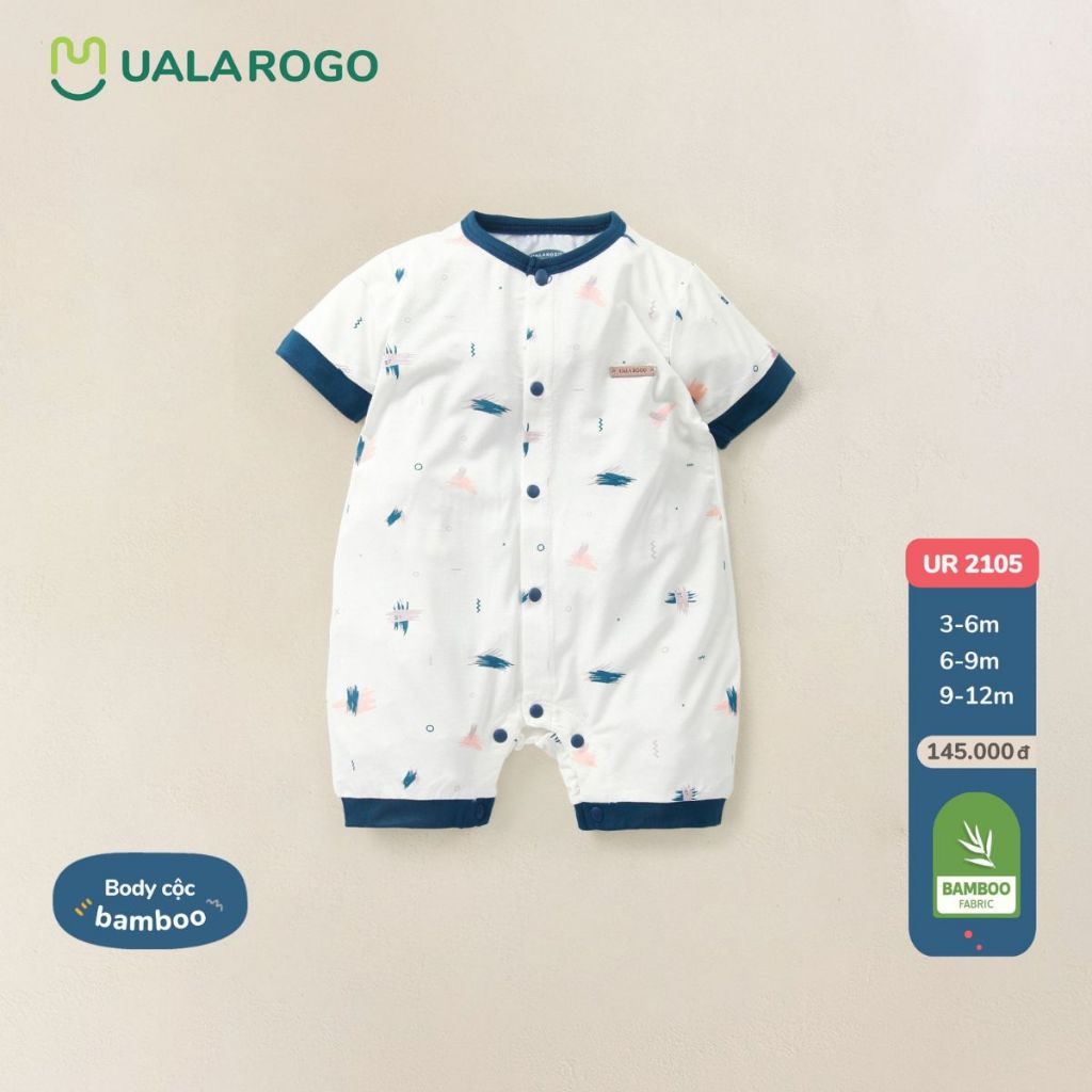 Bodysuit cho bé sơ sinh Ualarogo 3-12 tháng cộc tay vải sợi tre BAMBOO cúc giữa mềm mại thoáng mát co giãn 2105