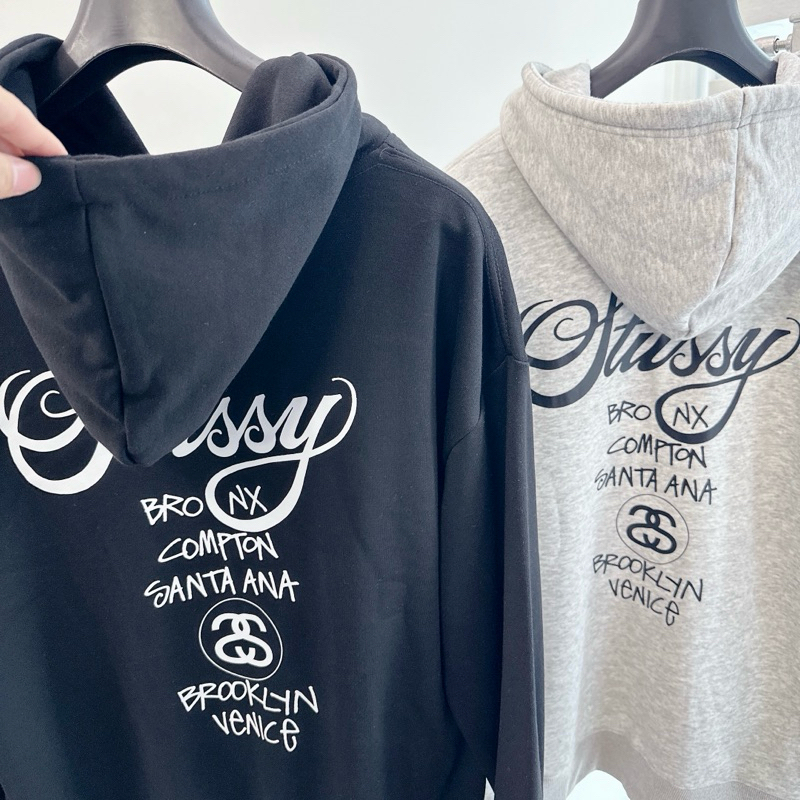 ⚡️ - Áo Hoodie Stussy World Tour Black/Grey Zip Hoodie , Áo hoodie Stussy unisex