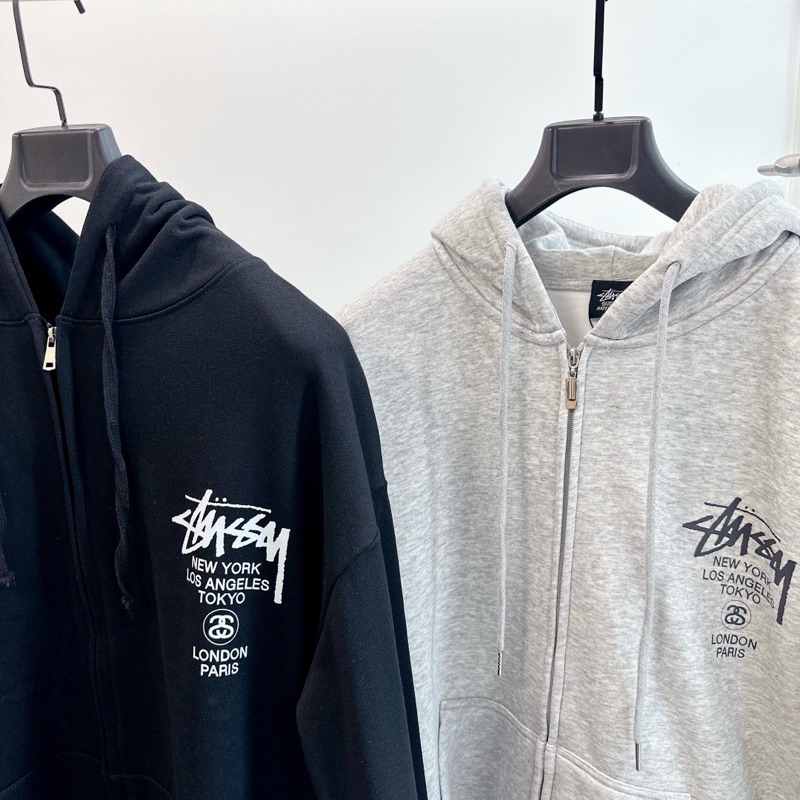 ⚡️ - Áo Hoodie Stussy World Tour Black/Grey Zip Hoodie , Áo hoodie Stussy unisex