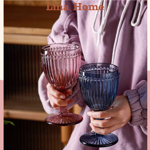 Cốc Ly Thủy Tinh Hoàng Gia Sang Chảnh Màu Xanh Bày Bàn Tiệc Nổi Bật LinaHome