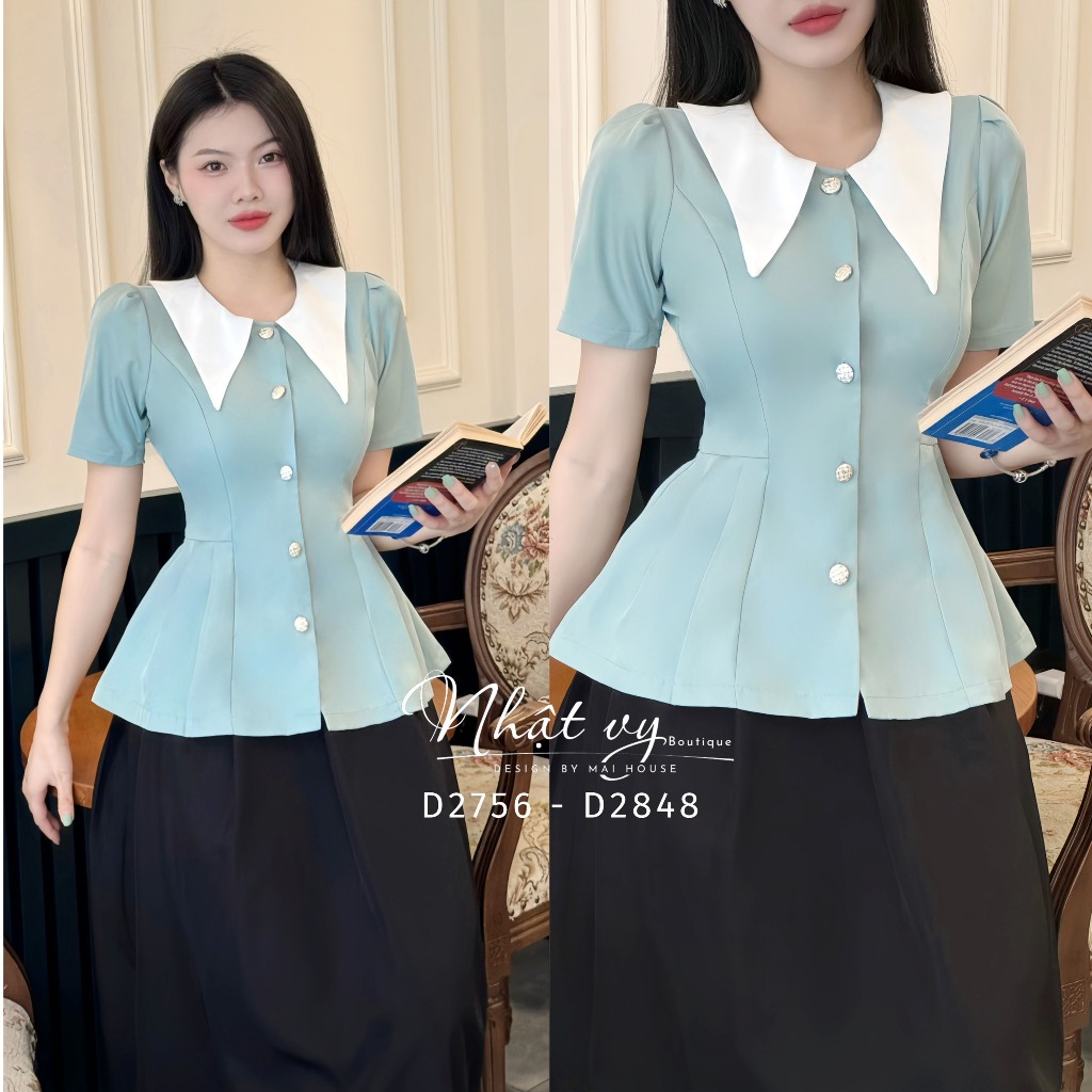 Áo peplum Nhật Vy cổ tròn phối bèo chất lụa đơn giản phù hợp dạo phố cafe công sở - D2848