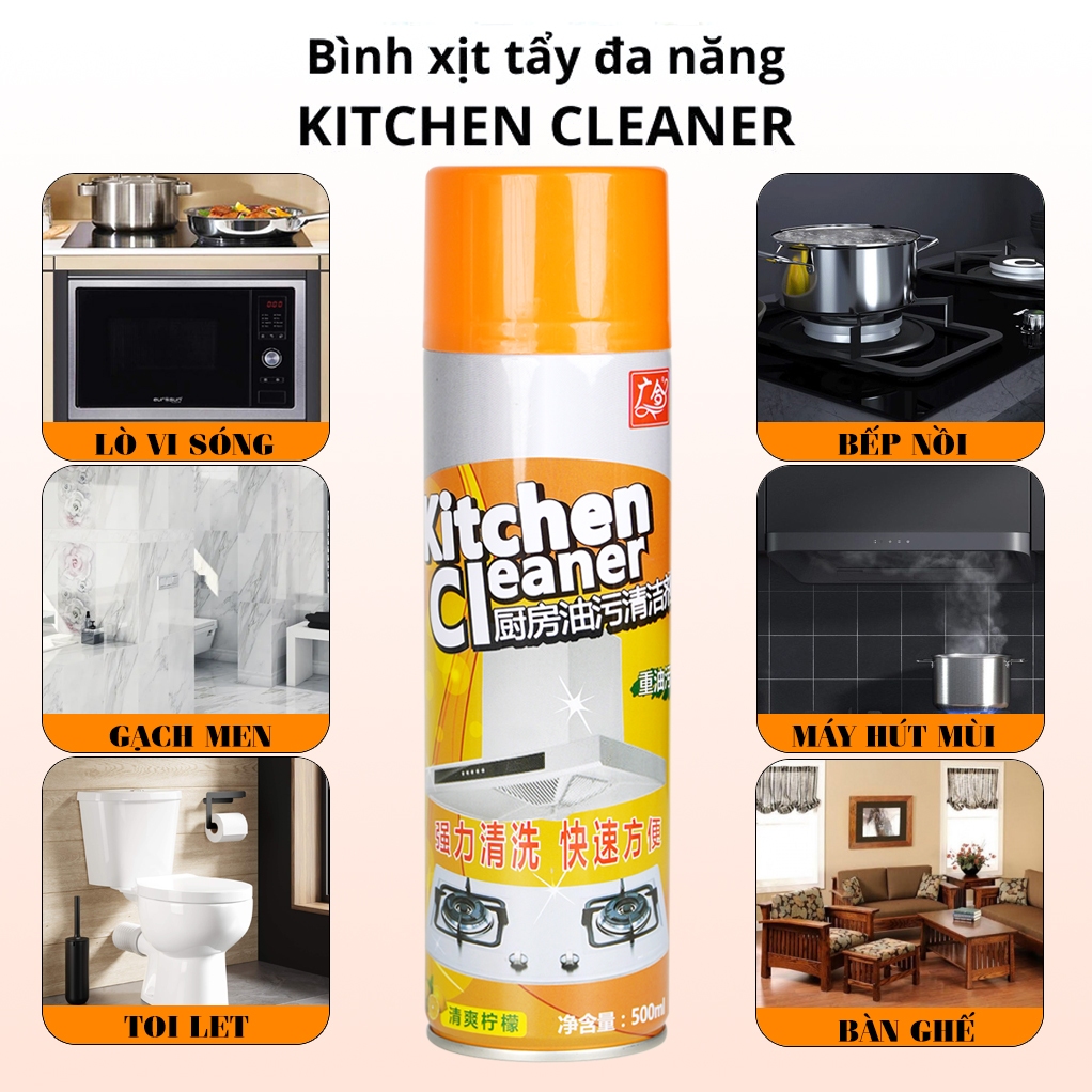 Bình xịt vệ sinh nhà bếp, tẩy rửa dầu mỡ bếp ga, bình xịt tẩy vết bẩn, tẩy dầu mỡ máy hút mùi đa năng KITCHEN CLEANER