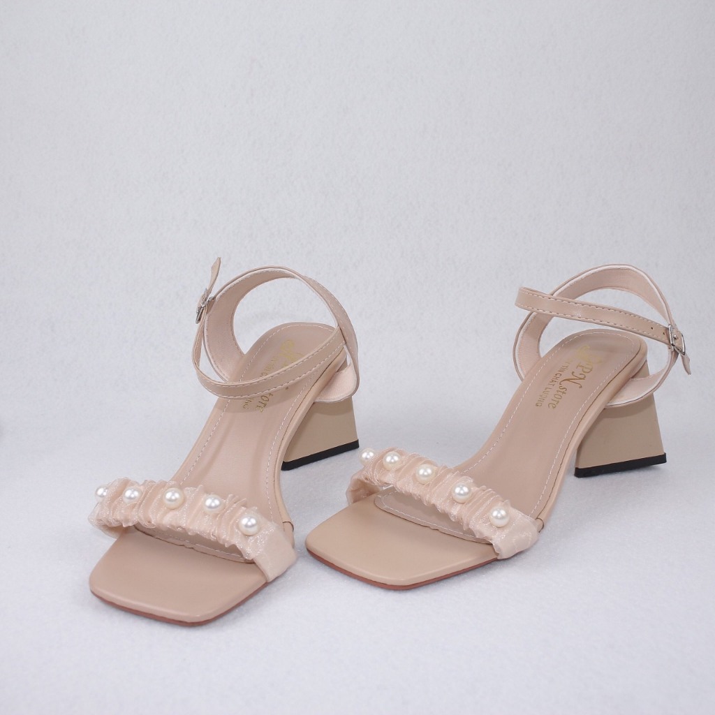 ( Ảnh thật) Giày sandal nữ cao gót tam giác 6.5cm quai ngang dún kết châu SD101
