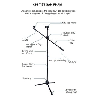 Chân để micro cao 3 chia tặng kèm 2 kẹp micro.
