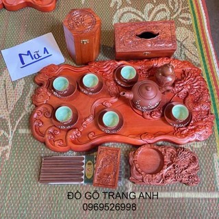 Combo khay trà 8 sản phẩm dgta trạm khắc hình rồng, hạc, cá, ngựa