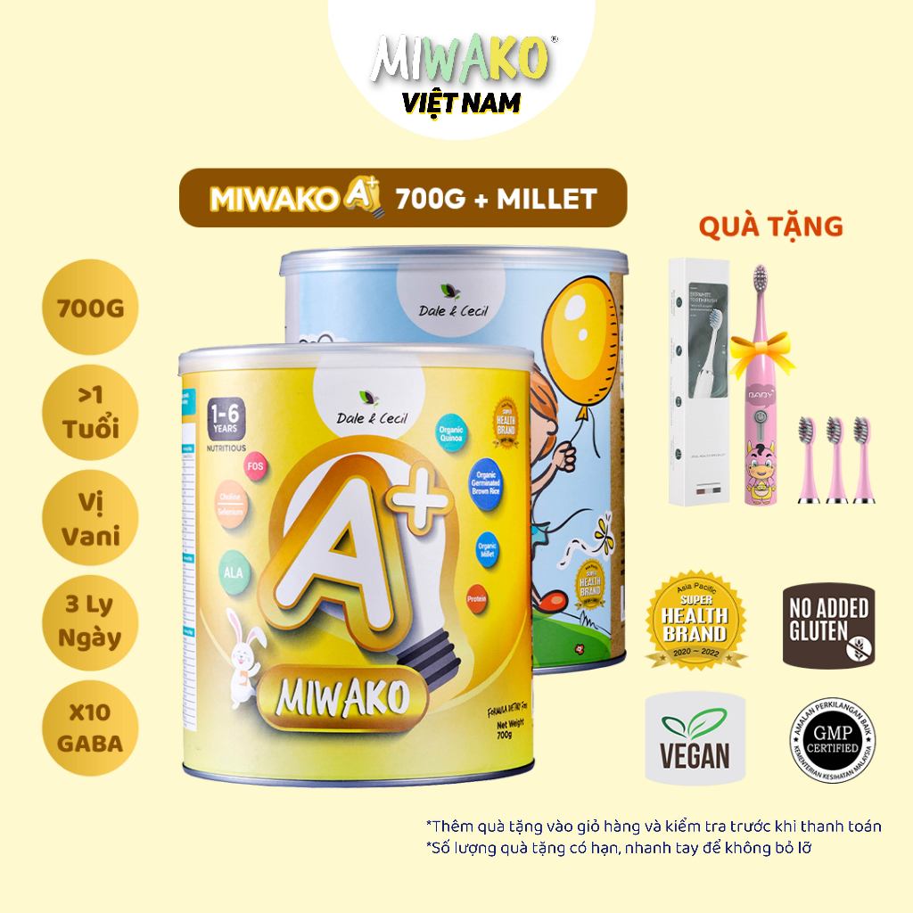 Sữa Công Thức Hạt Thực Vật Hữu Cơ Miwako Vị Gạo và Miwako A+ Vị Vani 700g - Miwako Việt Nam