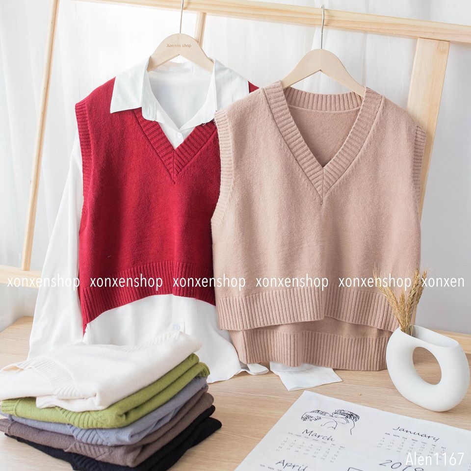 Áo len gile XONXEN SHOP QUY NHƠN tà lệch ,chất vải dày dặn ,phối được nhiều mẫu mã 1167