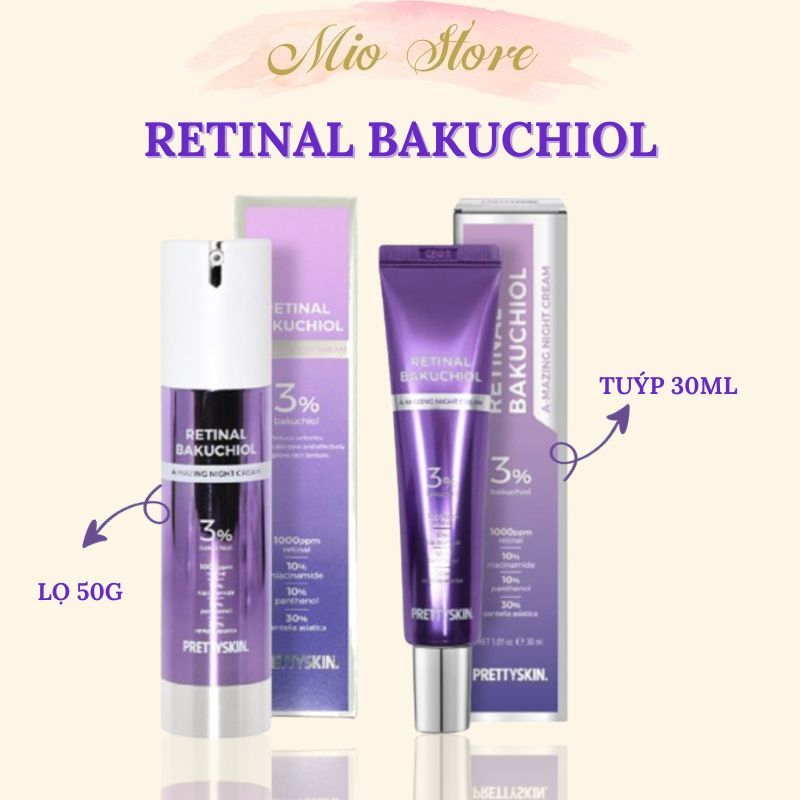 Retinal, retinol, retinal bakuchiol prettyskin A-Mazing Night Cream tái tạo, phục hồi, trẻ hóa làn da