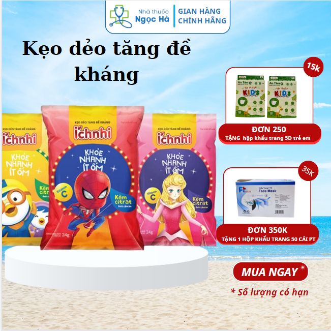 Kẹo dẻo tăng sức đề kháng Ích Nhi  bổ sung vitamin C củng cố hệ miễn dịch, giúp trẻ ăn ngon, hấp thu tốt