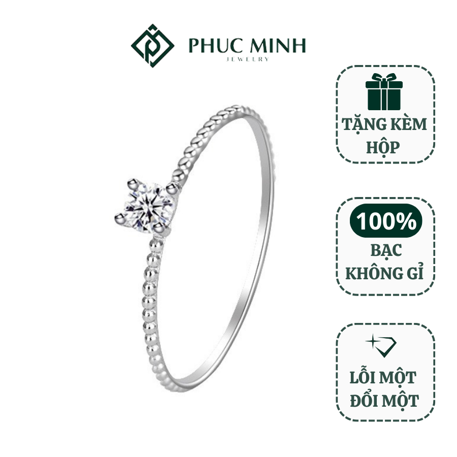 Nhẫn bạc nữ Phuc Minh Jewelry đính đá nhỏ đơn giản xinh xắn