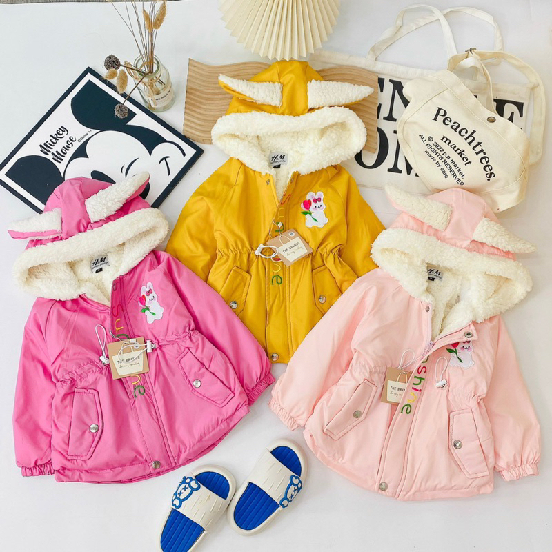 Áo Gió Parka thêu thỏ cho bé gái ngộ nghĩnh