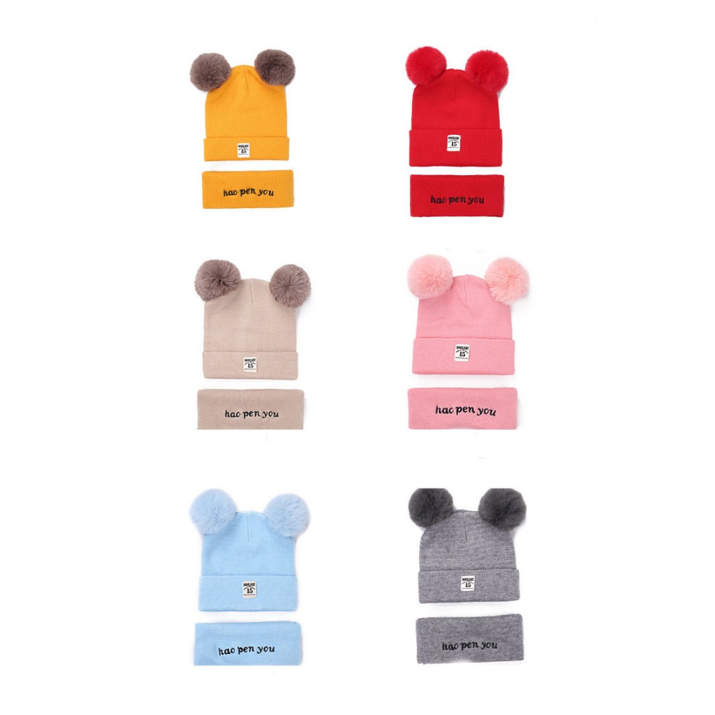 Sét mũ len kèm khăn cổ cho bé trai bé gái 6-36 tháng xuất hàn cao cấp