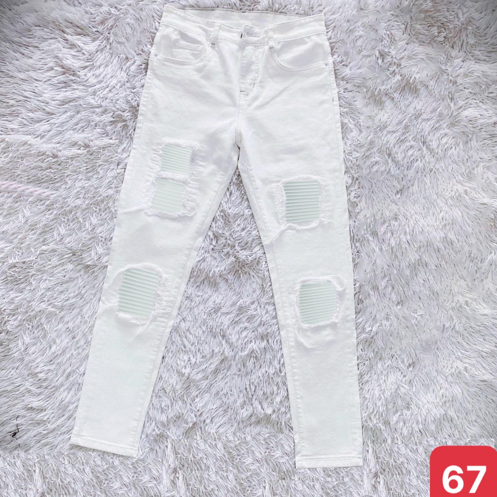 Quần jean nam boy phố rách vá da màu trắng chất bò cao cấp co dãn 4 chiều form skinny  QJ67 Mẫu Mới