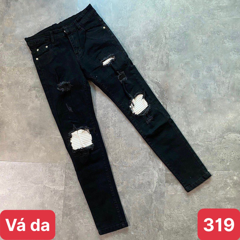 Quần jean nam boy phố rách vá da màu trắng chất bò cao cấp co dãn 4 chiều form skinny  QJ67 Mẫu Mới