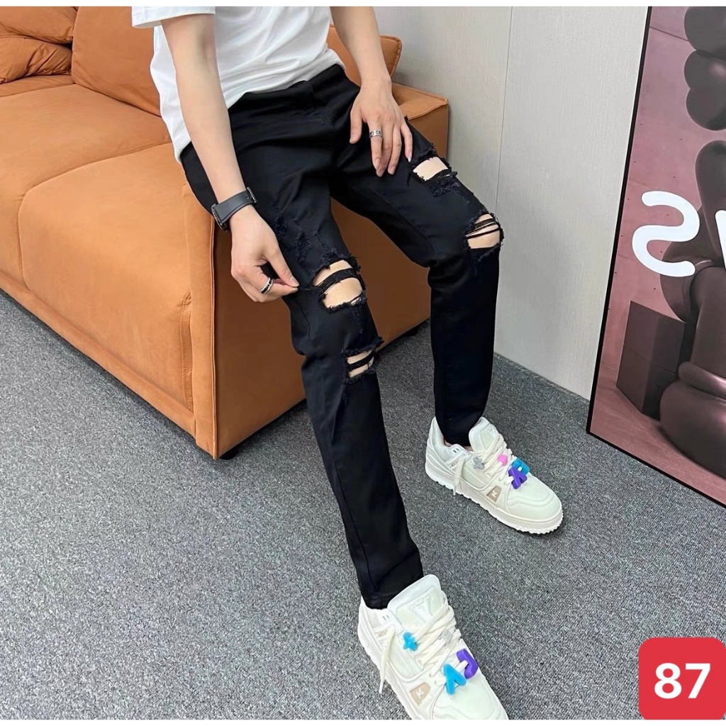 Quần jean nam boy phố rách vá da màu trắng chất bò cao cấp co dãn 4 chiều form skinny  QJ67 Mẫu Mới