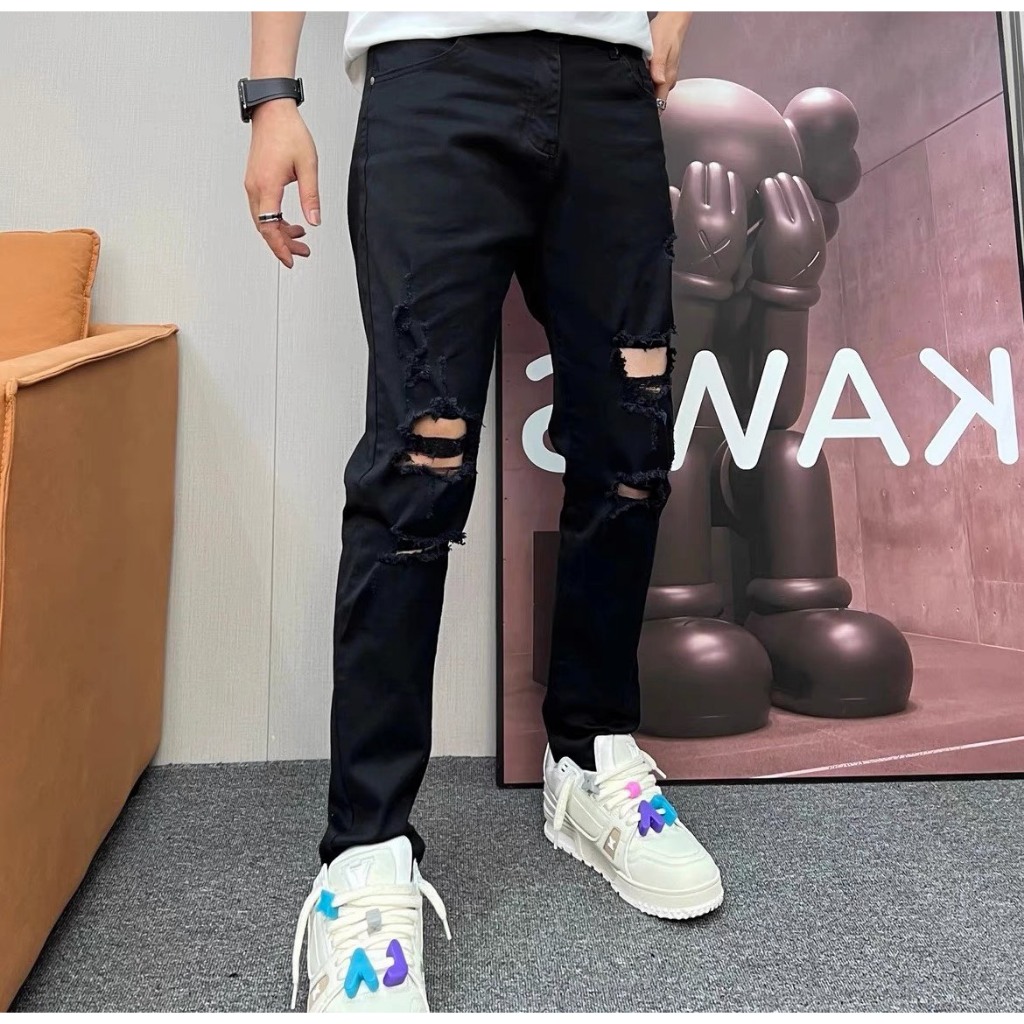 Quần jean nam boy phố rách vá da màu trắng chất bò cao cấp co dãn 4 chiều form skinny  QJ67 Mẫu Mới