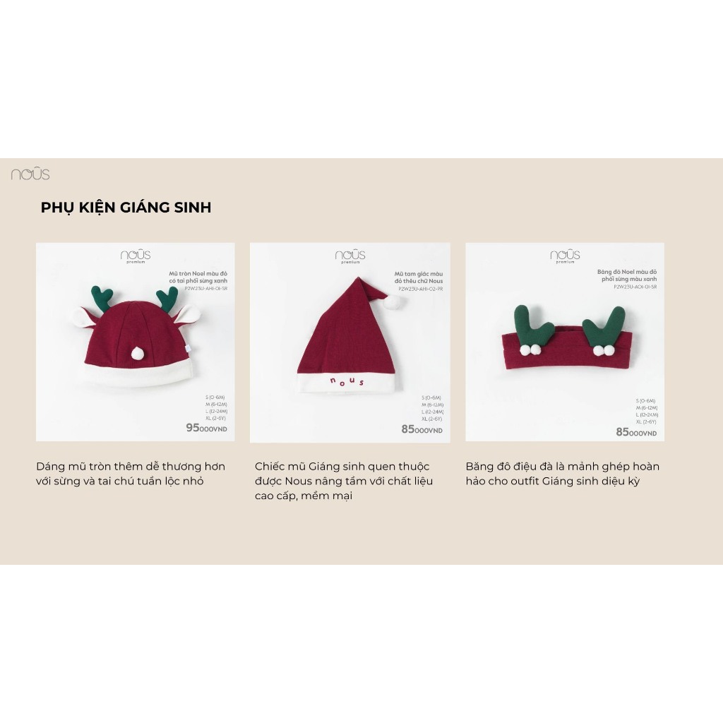 Nous X-mas Phụ Kiện Nous Mũ Nón Băng Đô Mùa Giáng Sinh, Noel Cao Cấp Cho Bé Trai Và Bé Gái Tới 6Y