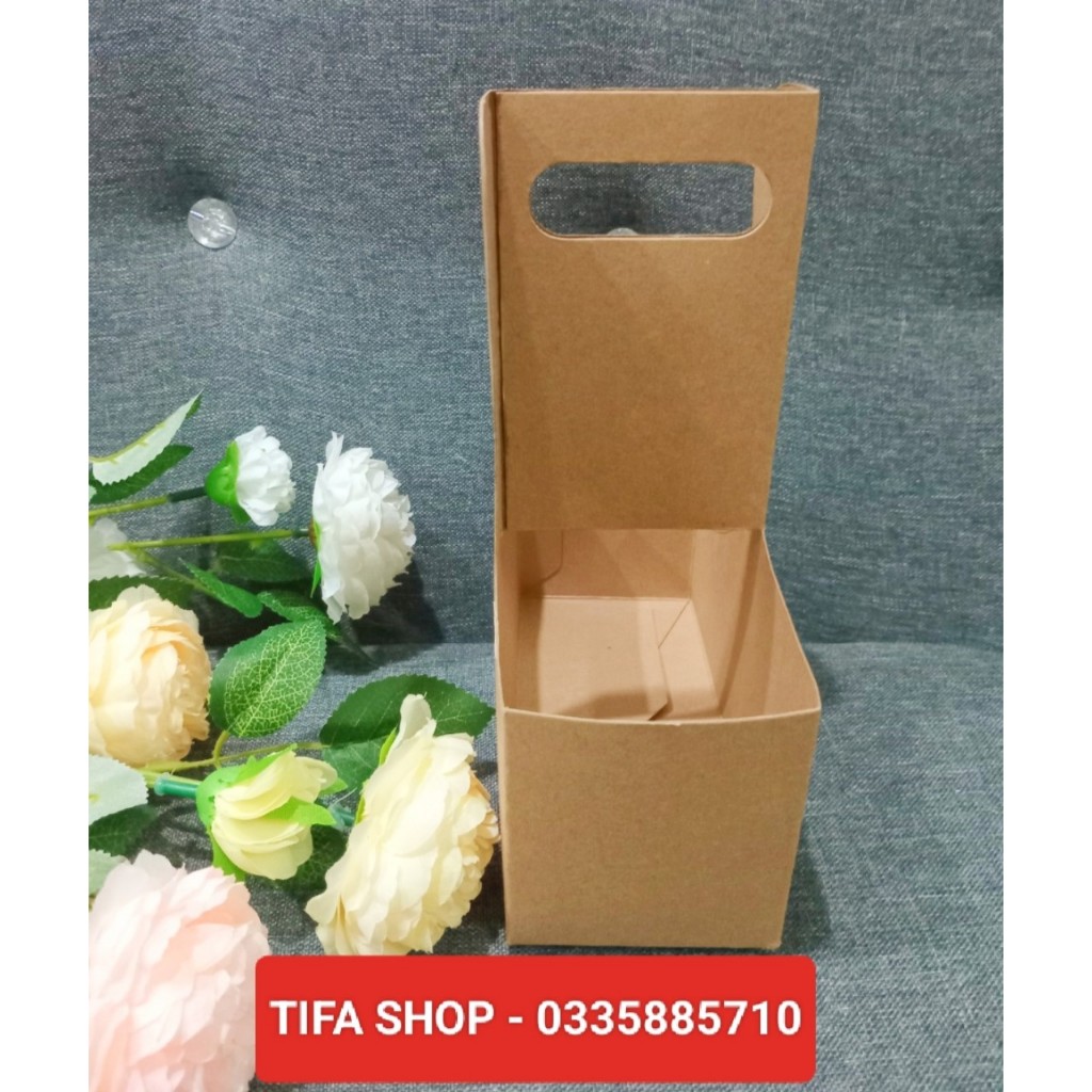 Hộp giấy kraft cắm hoa và đựng đồ uống 2 ngăn, hộp quà tặng, take away đồ uống siêu xinh