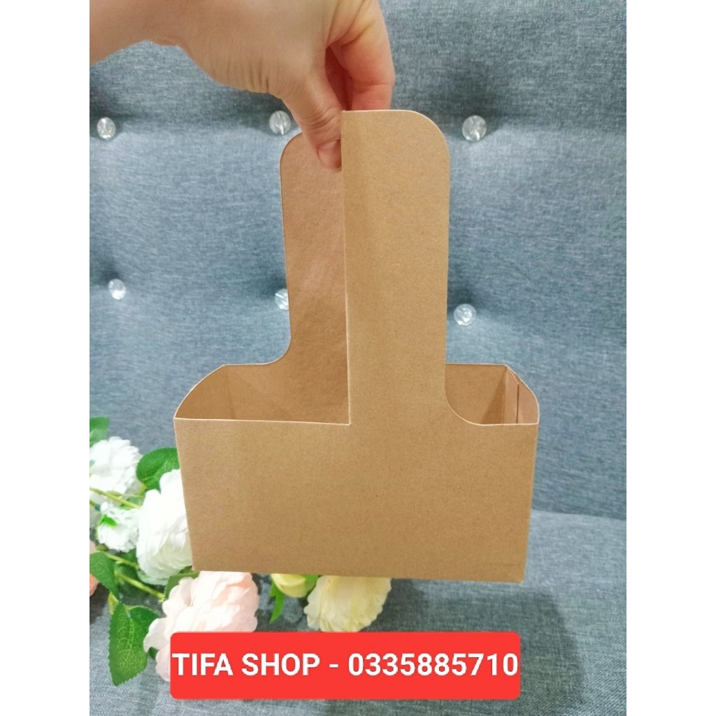 Hộp giấy kraft cắm hoa và đựng đồ uống 2 ngăn, hộp quà tặng, take away đồ uống siêu xinh