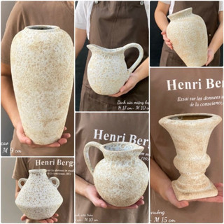 Bình Gốm Cổ Bát Tràng men Atlantis decor bông hoa cỏ lau, cành Thạch Nam, Asebi, hoa ly, hoa loa kèn