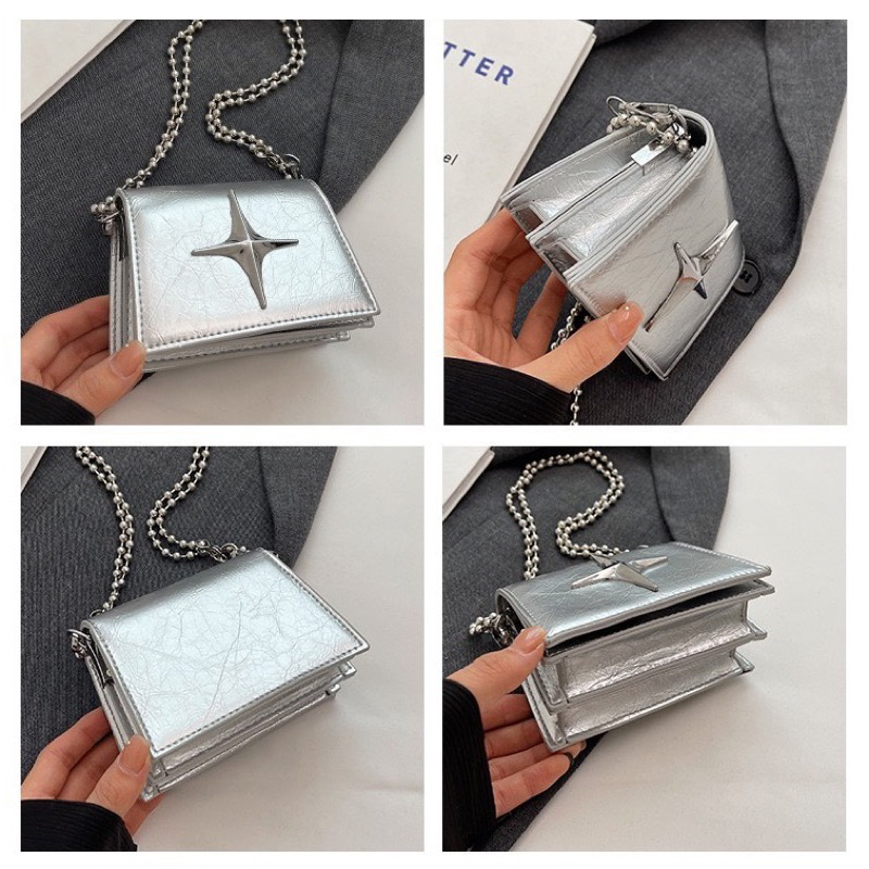 Túi Mini Túi Xách Nữ Túi Đeo Chéo Dây Đeo Xích Phối Ngôi Sao Trẻ Trung QG Store