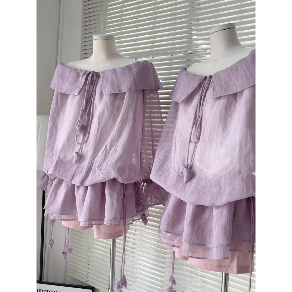 𝐋𝐘𝐂𝐇𝐄𝐍- Đầm trễ vải chất voan 2 lớp có kèm lót quần