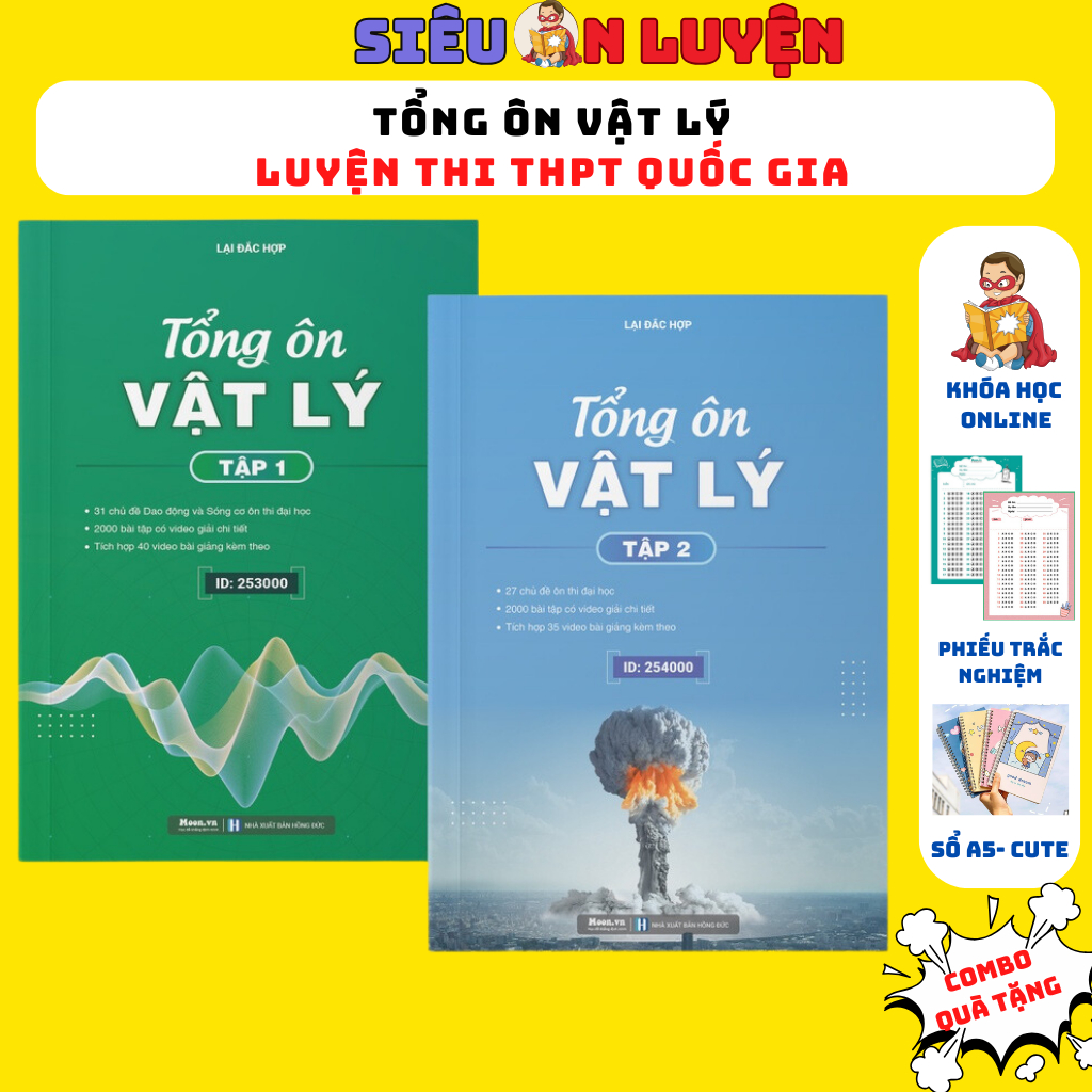 Sách- Combo Tổng Ôn Vật Lý Tập 1, Tập 2- Bản Cập Nhật Theo Chủ Đề Ôn Thi Đại Học, Có Video Bài Giảng