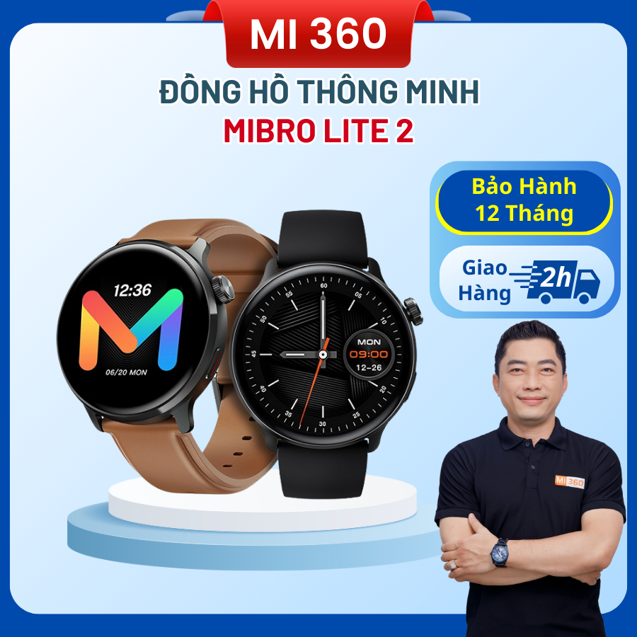 Đồng Hồ Thông Minh Mibro Lite 2 - Màn Hình HD - Kết Nối Bluetooth - Hỗ Trợ Gọi Điện Thoại - Chống Thấm Nước
