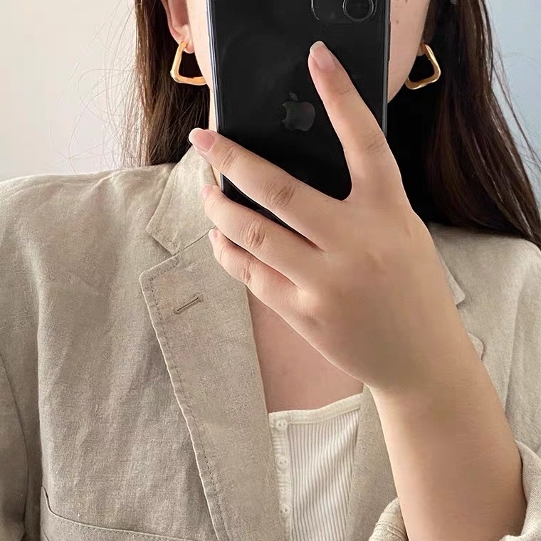 Bông tai xi mạ khoen vuông vintage