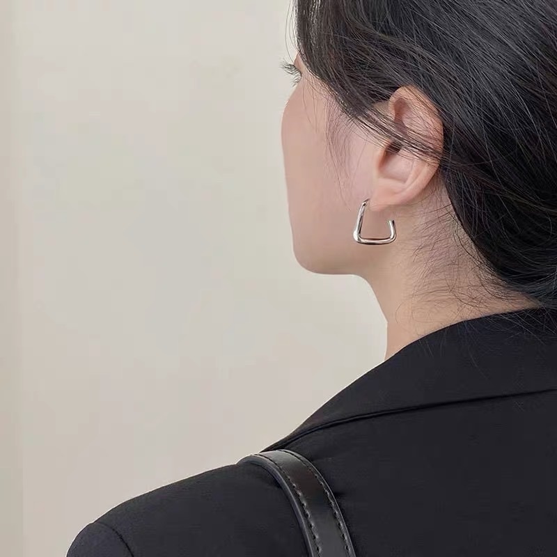 Bông tai xi mạ khoen vuông vintage