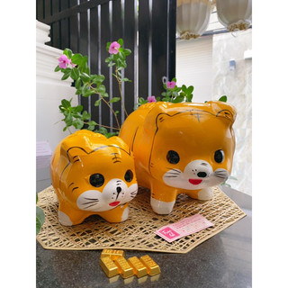 Heo đất Hổ vàng - heo đất nung truyền thống vẽ hình, nước sơn Bạch Tuyết, handmade 100%