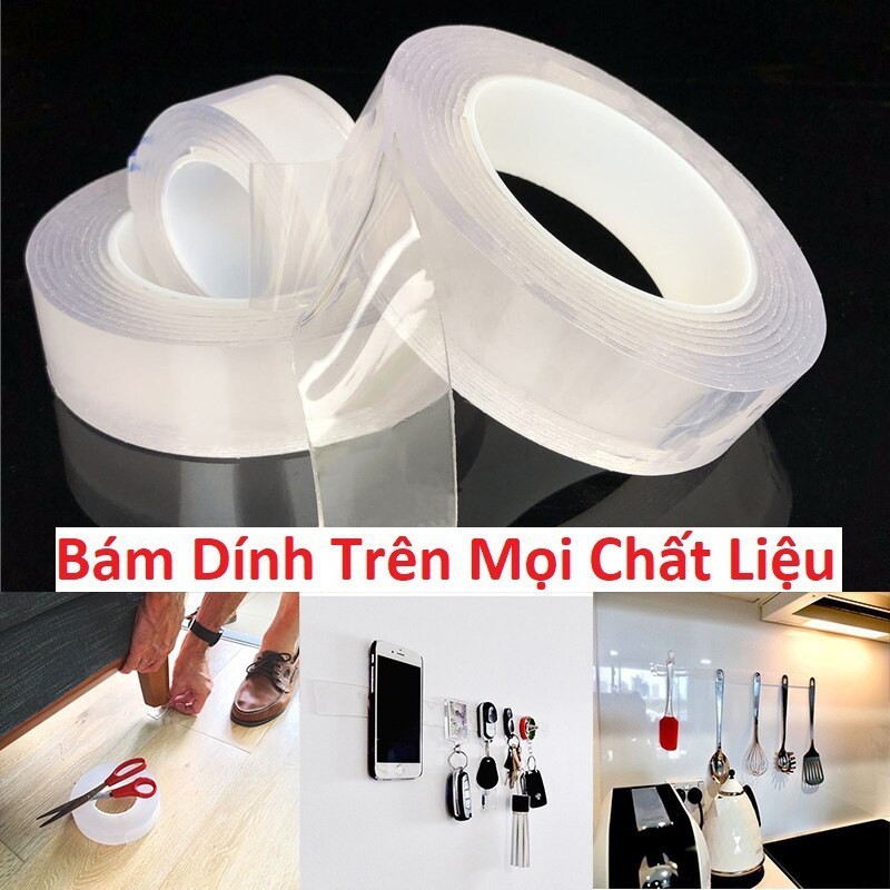 Băng Keo Pu tape 2 Mặt Trong Suốt Siêu Dính Dài 2m, bản 2cm, dày 2mm, có thể tái sử dụng
