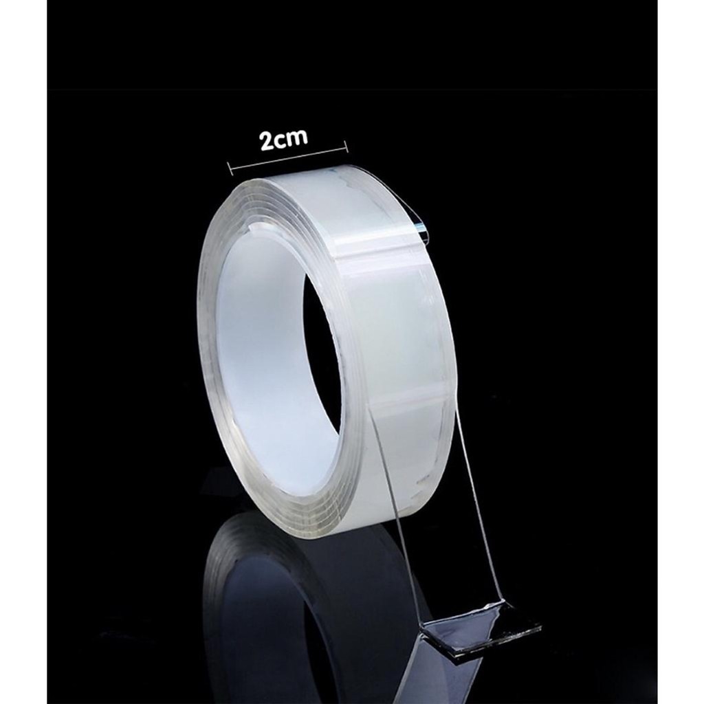 Băng Keo Pu tape 2 Mặt Trong Suốt Siêu Dính Dài 2m, bản 2cm, dày 2mm, có thể tái sử dụng brtv